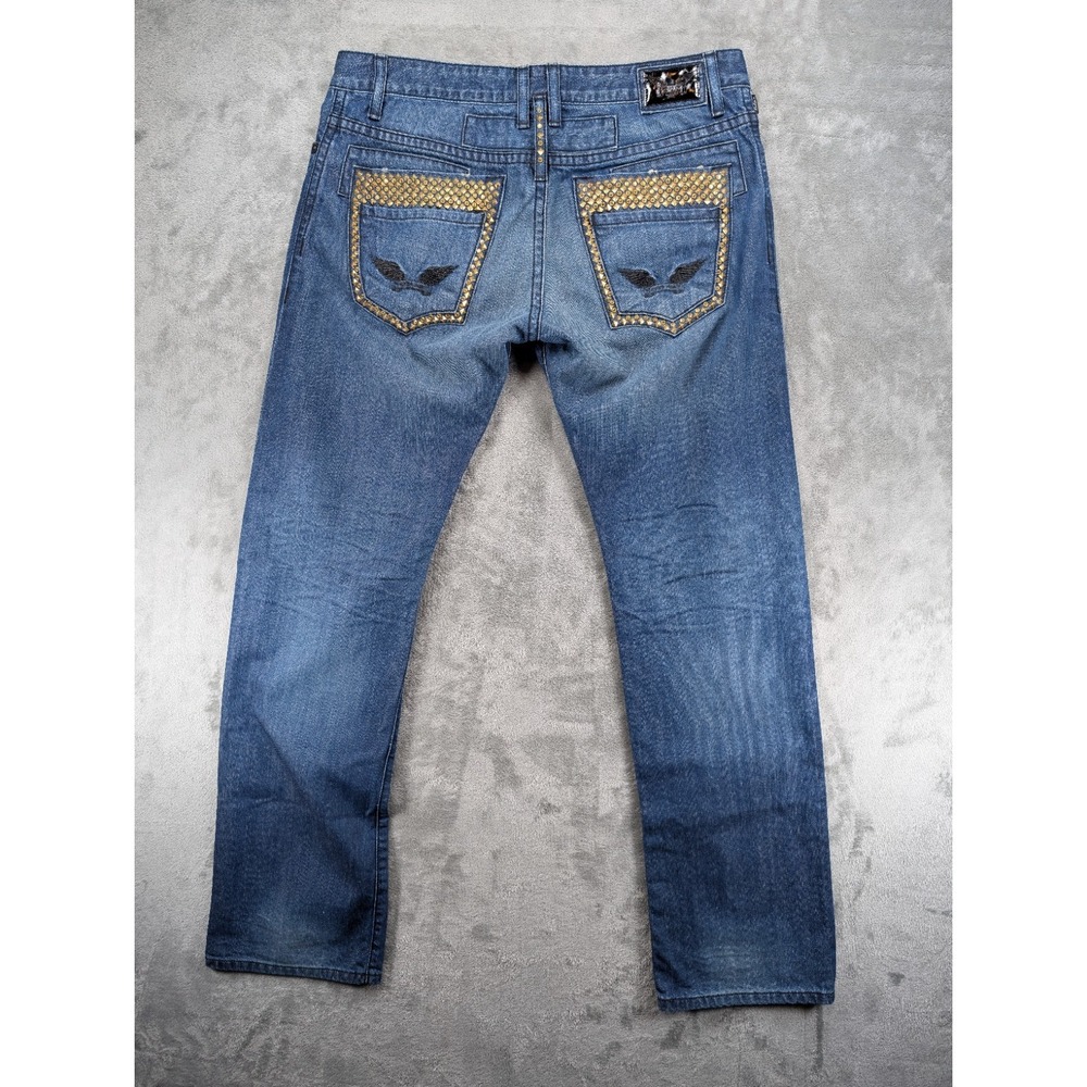 Robin's Jeans Studded Double Back Pocket Straight Leg Dark Wash Men's 38